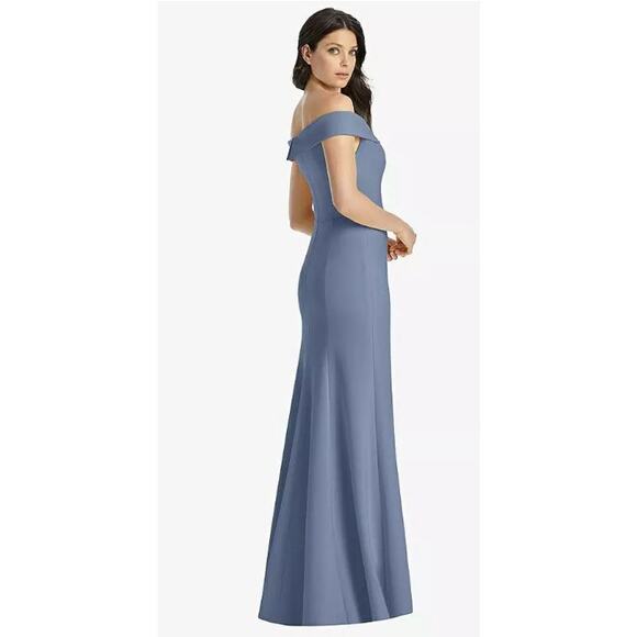 DESSY COLLECTION‎ OFF-THE-SHOULDER NOTCH TRUMPET GOWN WITH FRONT SLIT - Picture 3 of 8